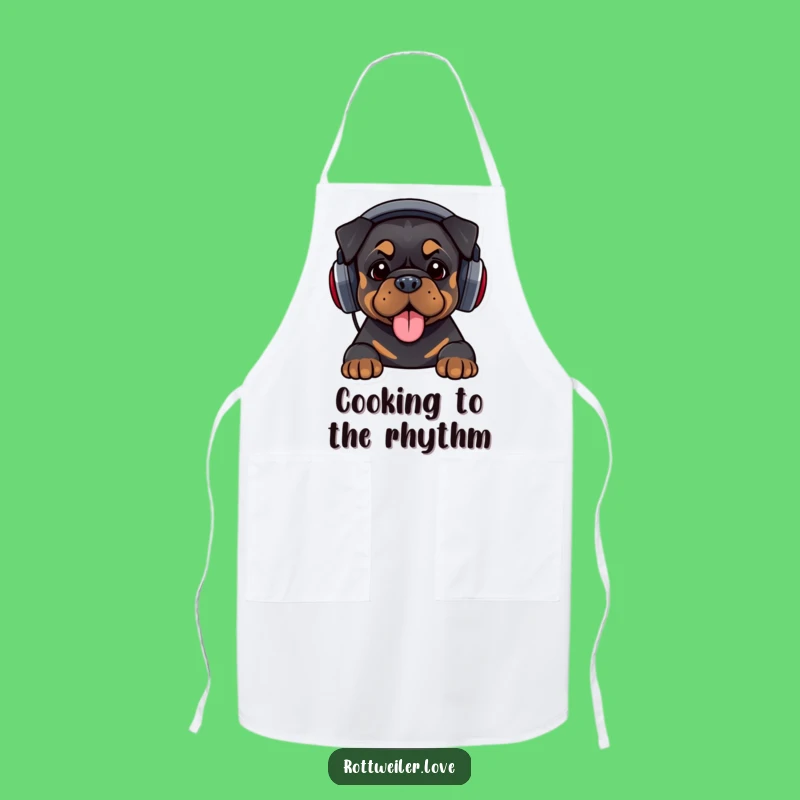 Funny DJ Rottweiler Apron: Kitchen Music Beat, Humorous Gift