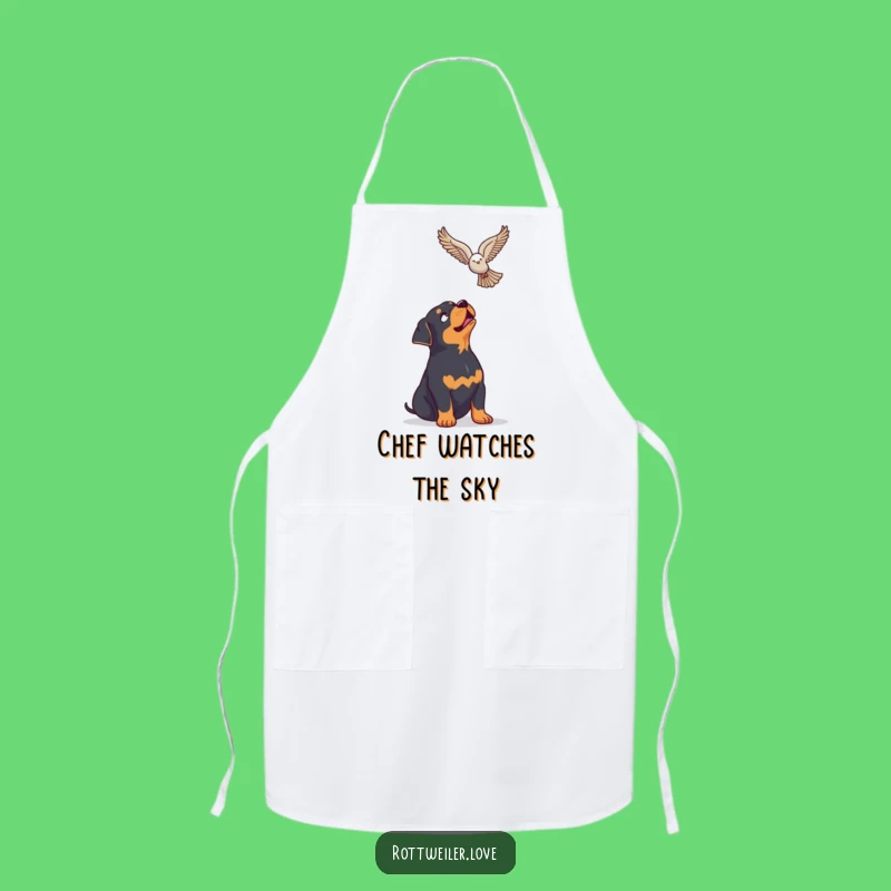 Funny Rottweiler Bird Apron, Enthusiastic Dog Chef Wear, Hilarious Nature Kitchen Gift