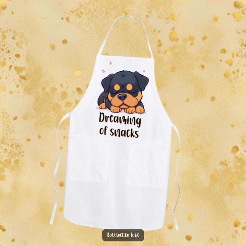 Funny sleepy Rottweiler dog dreaming, showcasing peaceful slumber humor on this chef's apron.