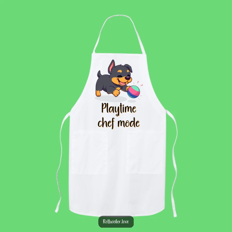 Whimsical Funny Kawaii Rottweiler Apron: Playful pup, a fun and funny gift for the kitchen.