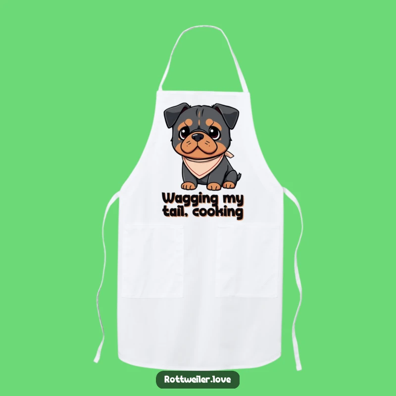Funny Kawaii Rottweiler Bandana Apron, Cute Dog Chef Kitchenwear, Puppy Cooking Gift