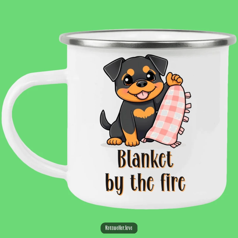 Funny Rottweiler Blanket Camping Mug, Enthusiastic Dog Outdoor Drinkware, Hilarious Cozy Gift