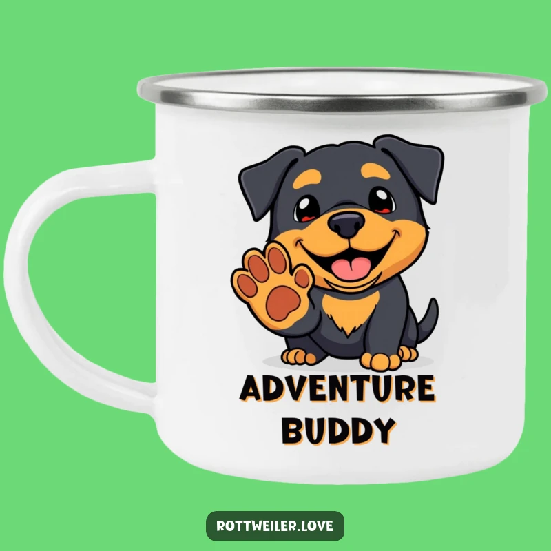 Funny Kawaii Rottweiler Camping Mug: Friendly Vibes for Outdoor Adventures