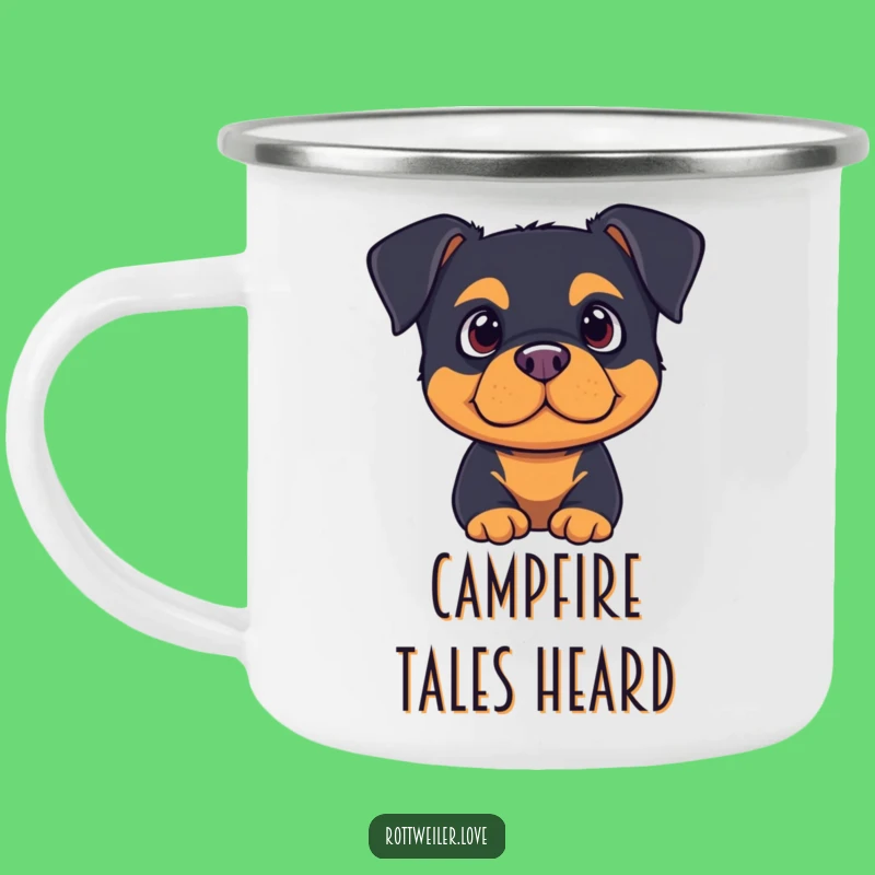 Funny Listening Rottweiler Camping Mug: Attentive Outdoor Companion