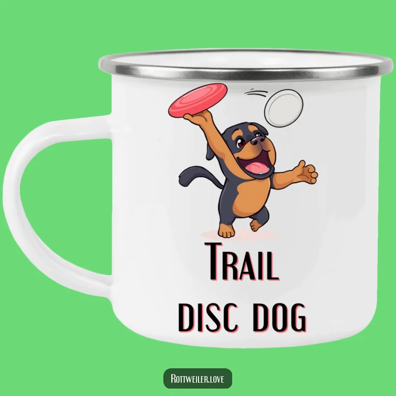 Funny Rottweiler Camping Mug: Disc Action, Outdoorsy Dog Gift!