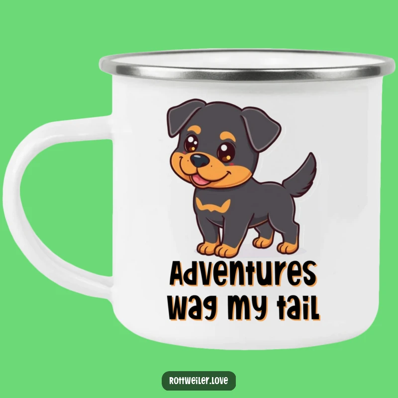 Funny Rottweiler Camping Mug: Outdoor Dog Gift with Wagging Tail