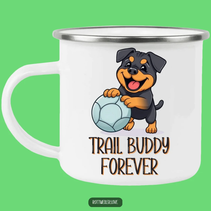 Funny Rottweiler Fetch Camping Mug: Happy Dog Vibes for Outdoor Fun