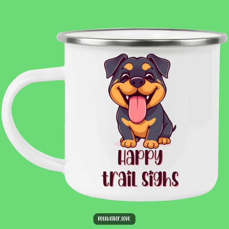 Funny Kawaii Rottweiler Grin Camping Mug: Happy Sips with a Big Smile!