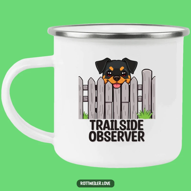 Funny Rottweiler Cheeky Grin Fence Camping Mug - Loyal Companion Drinkware Gift