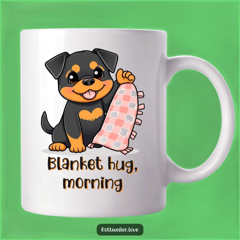 Funny Rottweiler Blanket Mug, Enthusiastic Dog Drinkware, Hilarious Cozy Gift Idea