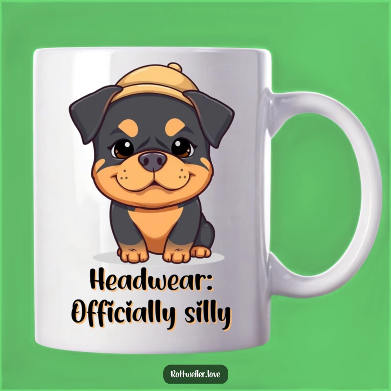 Funny Kawaii Rottweiler Mug: Adorable Silly Dog Expression, Perfect Tiny Hat Gift!