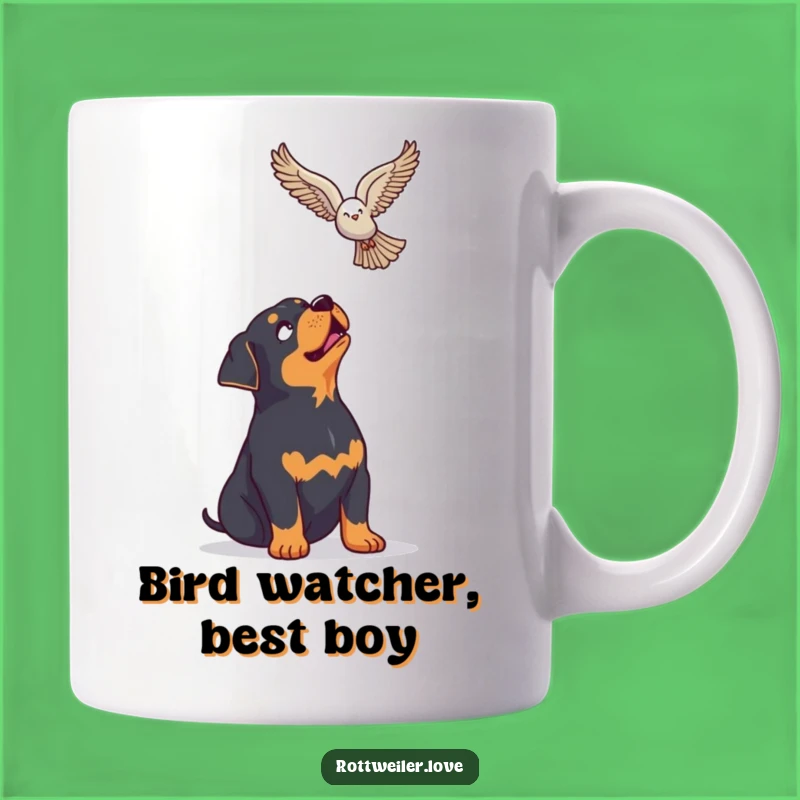 Funny Rottweiler Bird Mug, Enthusiastic Dog Drinkware, Hilarious Nature Lover Gift