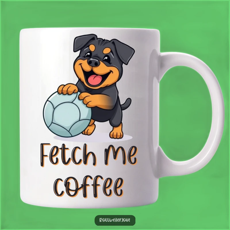 Funny Rottweiler Fetching Mug: Happy Dog Playing Ball Gift for Owners