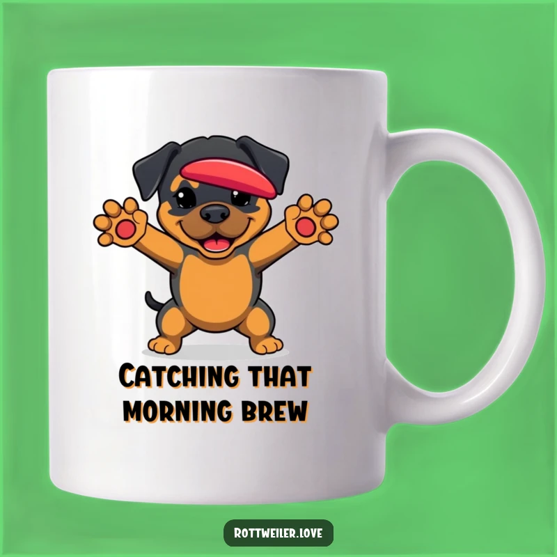 Funny Rottweiler Mug: Active Dog Gift Catching Frisbee