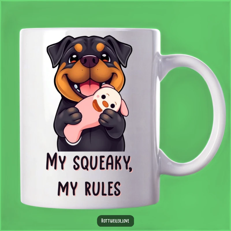 Funny Rottweiler Smile Mug: Adorable Dog Lover Gift with Squeaky Toy!