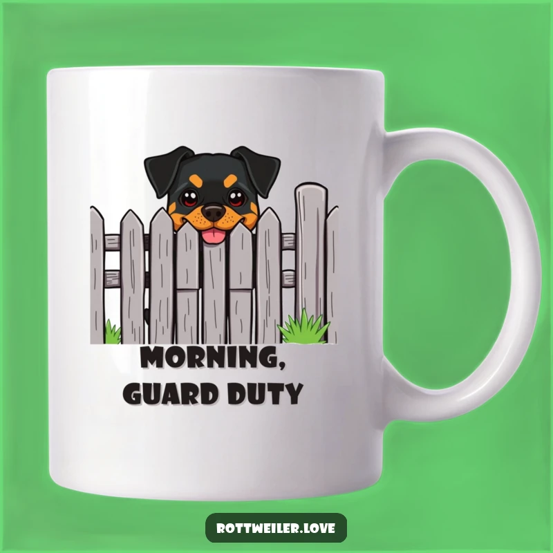 Funny Rottweiler Cheeky Grin Fence Mug - Guard Dog Humor Gift