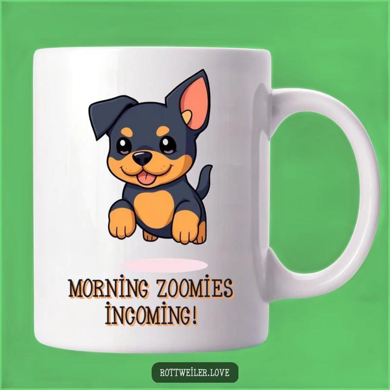 Funny Kawaii Rottweiler Mug: Oversized Ears, Wagging Tail Jumps - Perfect Gift!