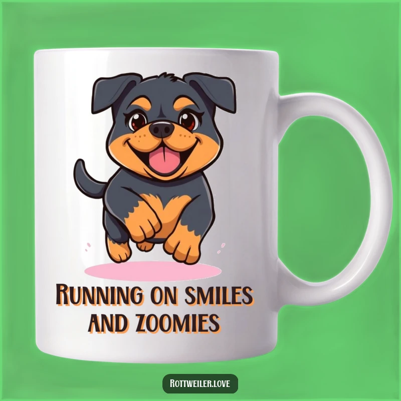 Funny Kawaii Rottweiler Running Mug, Determined Dog Lover Gift, Cheerful Pup Coffee Cup
