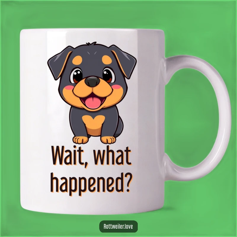 Funny Kawaii Rottweiler Mug: Surprised joy, a humorous funny gift for expressive dog lovers.