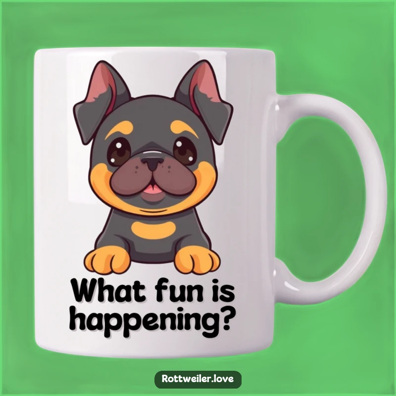 Funny Kawaii Rottweiler Alert Mug, Curious Dog Lover Gift, Excited Pup Coffee Cup