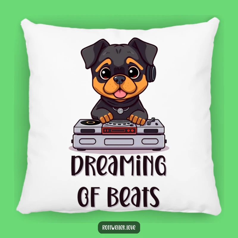 Cozy Rottweiler DJ Pillow: Cuddle Up with Cute Canine Beats