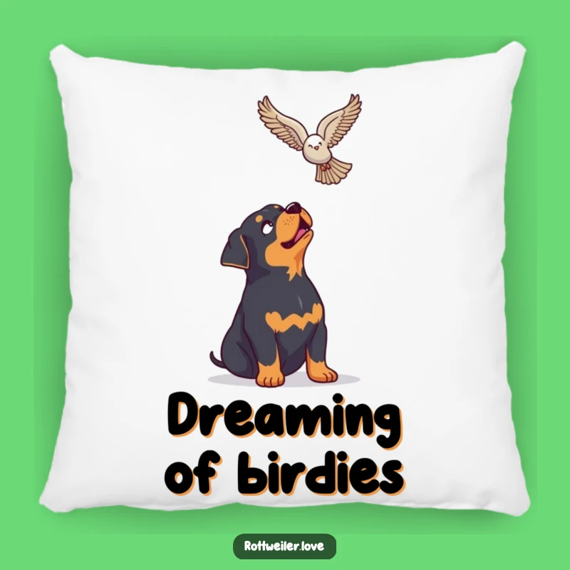 Funny Rottweiler Bird Pillow, Enthusiastic Dog Cushion, Hilarious Comfort Gift