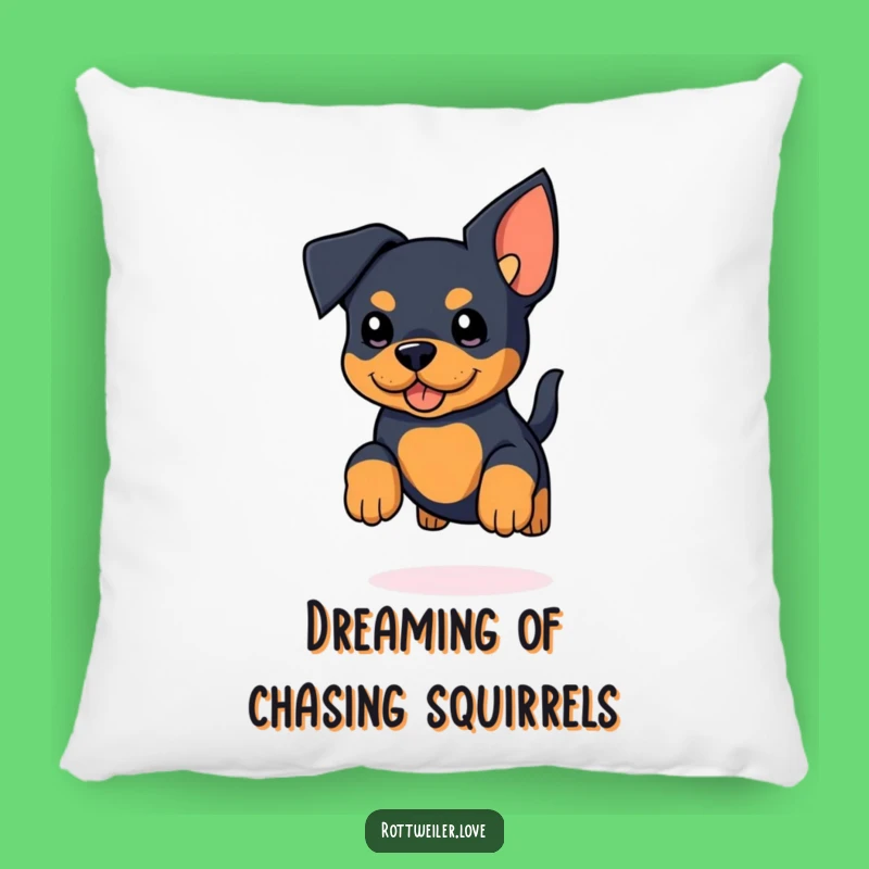 Funny Kawaii Rottweiler Pillow: Oversized Ears, Jumping Pup - Cozy Gift!