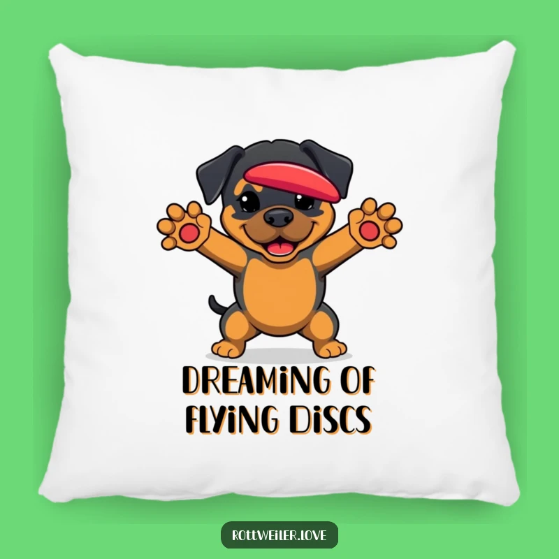 Funny Rottweiler Pillow: Comfy Dog Accent Gift Catching Frisbee