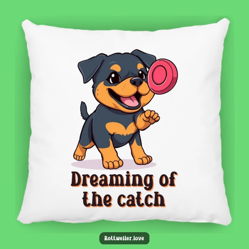 Funny Rottweiler Frisbee Pillow: Cozy and Hilarious Determined Dog Cushion Gift