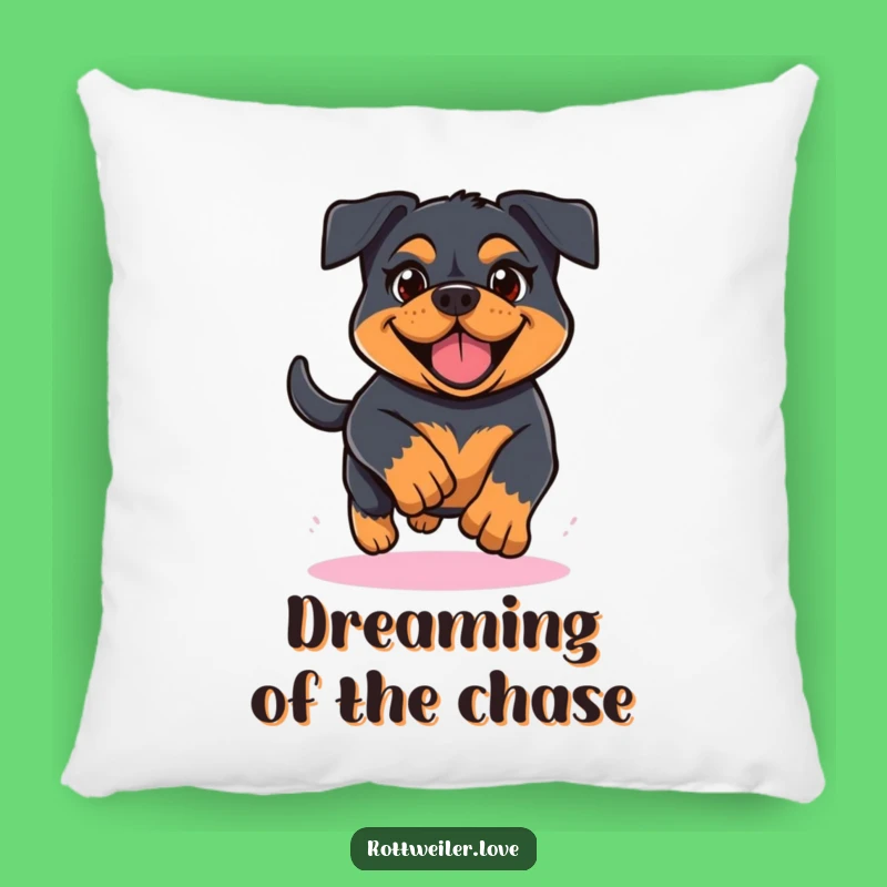 Funny Kawaii Rottweiler Running Pillow, Determined Dog Lover Cushion, Cheerful Pup Comfort