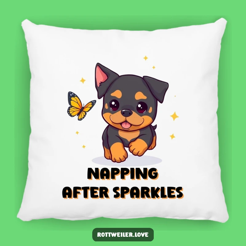 Funny Kawaii Rottweiler Pillow: Sparkly Chase - Cozy Gift!