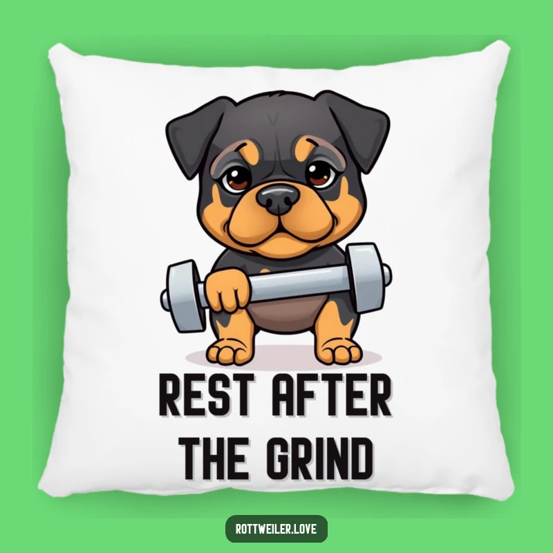 Funny Fit Rottweiler Pillow: Cozy Determined Lift, Gym Humor Gift