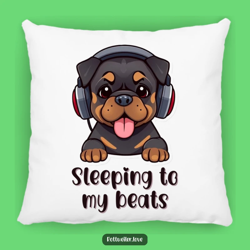 Funny DJ Rottweiler Pillow: Cozy Headphones Beat, Humorous Music Gift