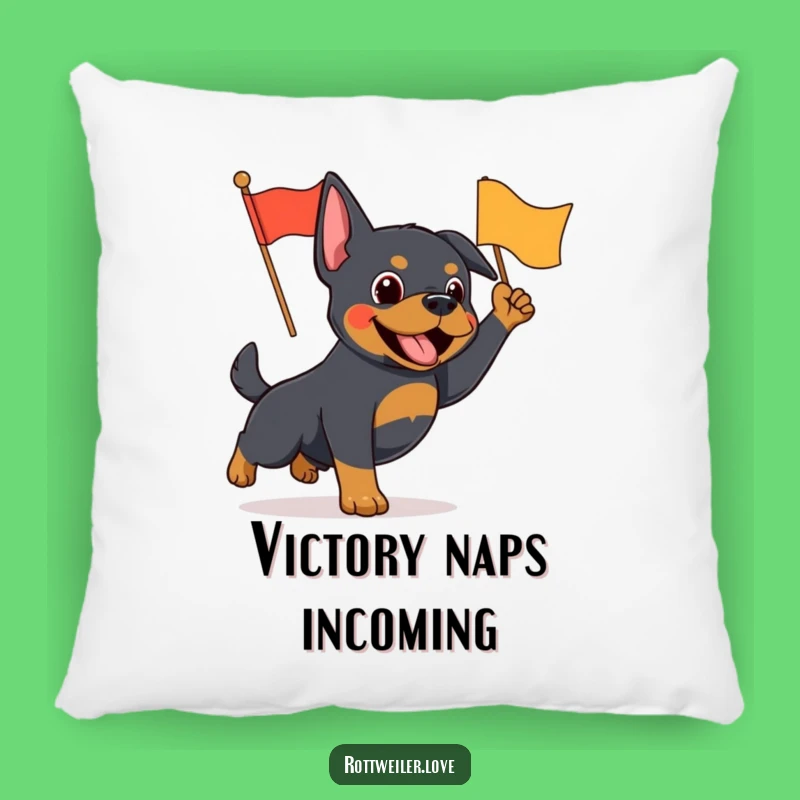 Funny Rottweiler Flag Waving Pillow - Soft & Enthusiastic Canine Comfort