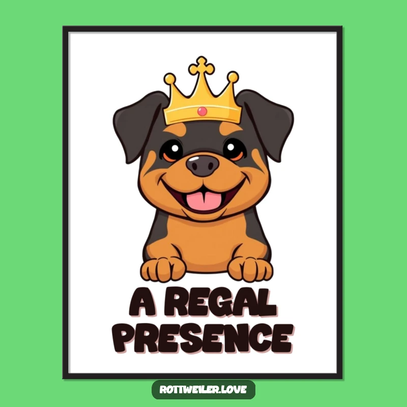 Funny Royal Rottweiler Digital Art: Crowned Smile Printable, Humorous Gift