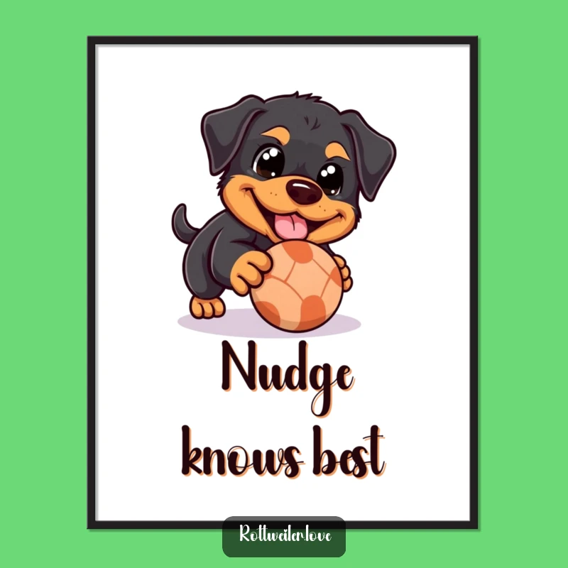 Funny Rottweiler Digital Art: Ball Play, Happy Eyes, Instant Charm!
