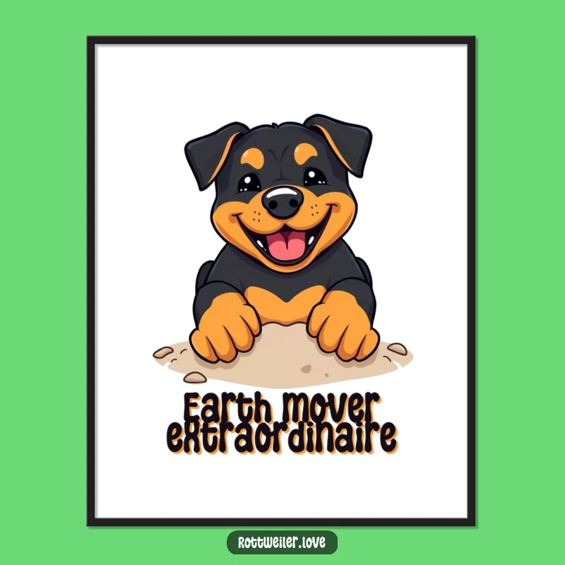 Funny Rottweiler Digital Print: Digging Dog - Instant Gift!