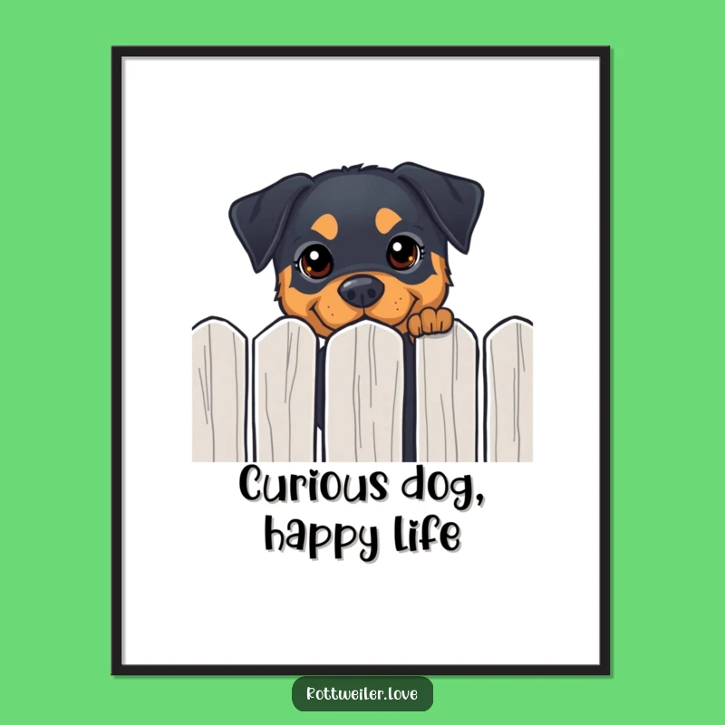 Funny Rottweiler Peeking Digital Art - Instant Curious Dog Print Gift