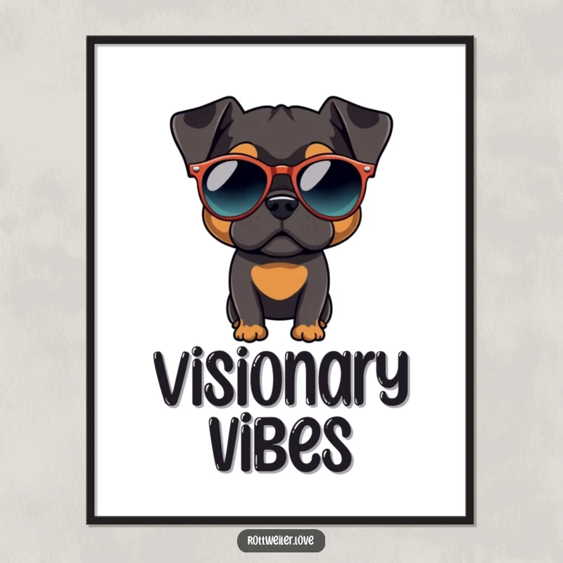 Funny Rottweiler digital art print showing a dog wearing oversized, round sunglasses, exuding pure, unadulterated cool.