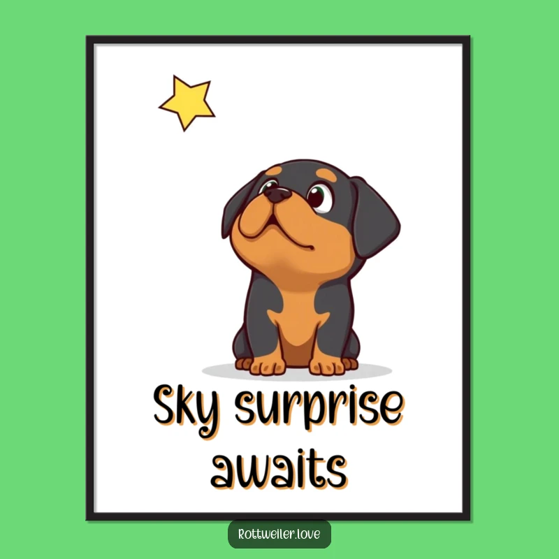 Funny Surprised Rottweiler Digital Art: Instant Starry Decor Gift