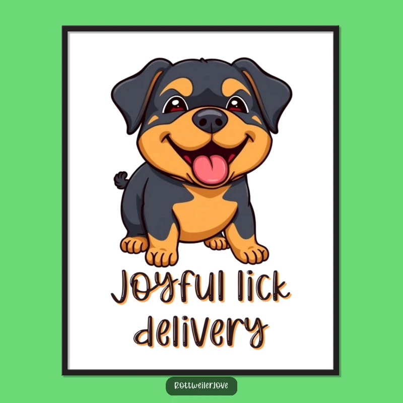 Funny Rottweiler Lick Digital Art: Joyful Dog Portrait, Happy Greeting!
