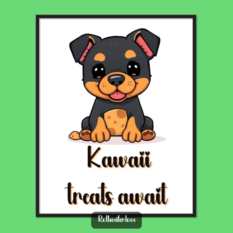 Funny Kawaii Rottweiler Treat Digital Art - Instant Cute Pup Print Gift
