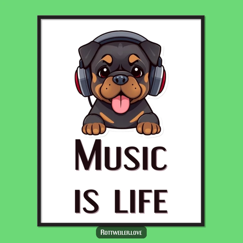 Funny DJ Rottweiler Digital Art: Head-Bop Printable, Humorous Music Gift