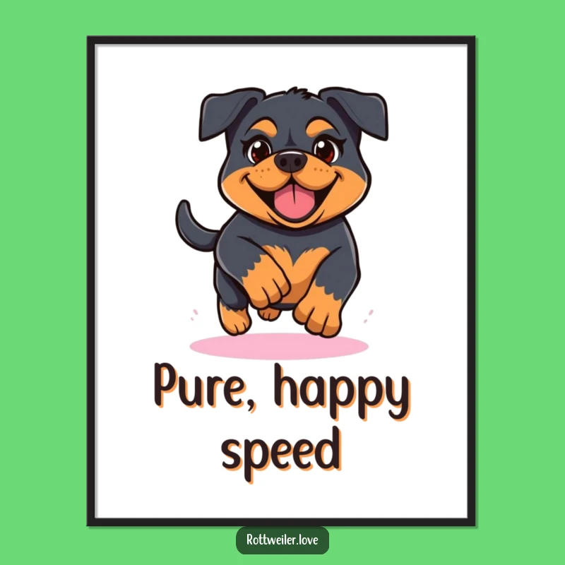 Funny Kawaii Rottweiler Running Digital Art, Determined Dog Printable Decor, Cheerful Pup Art