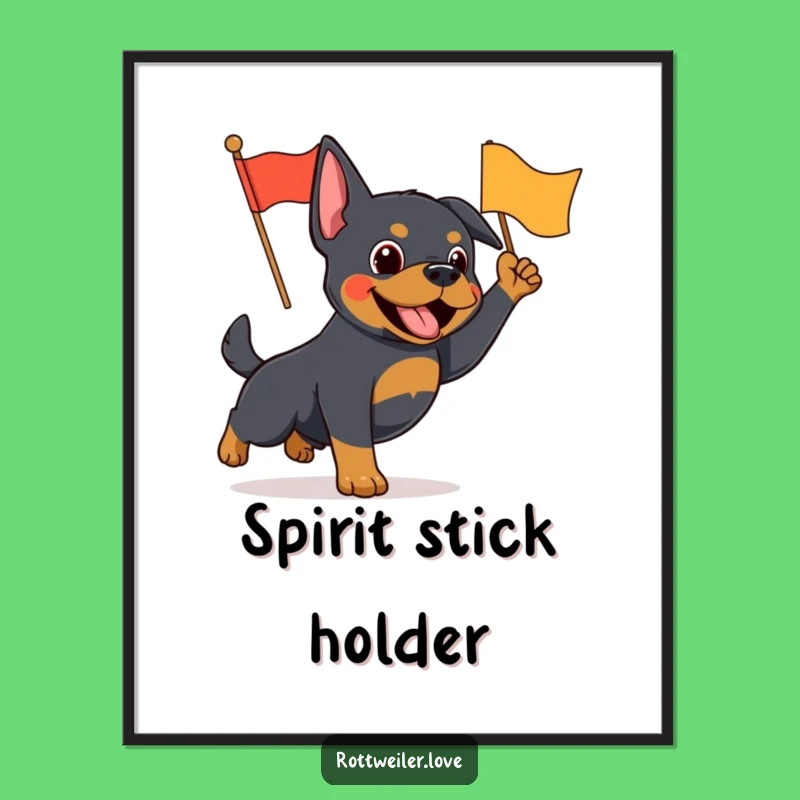 Funny Rottweiler Flag Waving Digital Art - Enthusiastic Wall Decor Gift