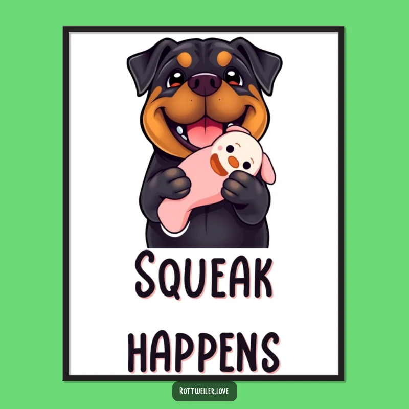 Funny Rottweiler Digital Art: Huge Smile, Squeaky Toy, Instant Joy!
