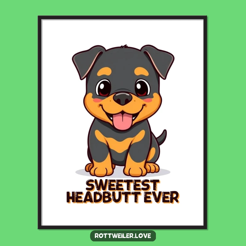 Funny Kawaii Rottweiler Nudge Digital Art, Affectionate Dog Printable Decor, Happy Pup Art