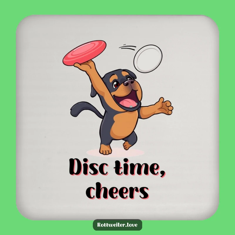 Funny Rottweiler Coaster: Disc Chase, Protect Surfaces with Action!
