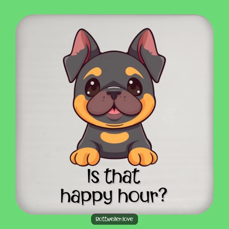 Funny Kawaii Rottweiler Alert Coaster, Curious Dog Drink Protector, Excited Pup Decor