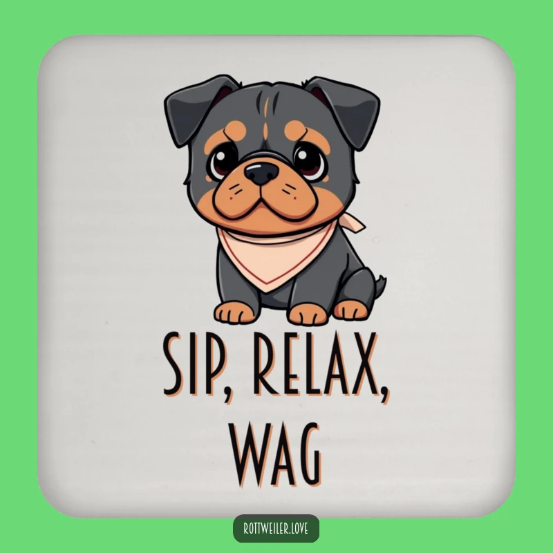 Funny Kawaii Rottweiler Bandana Coaster, Cute Dog Drink Protector, Puppy Table Decor